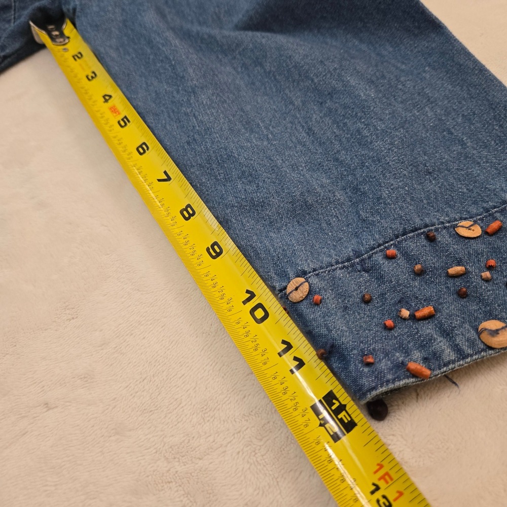 Keren Hart Blue Denim Beaded Skirt Set Jacket L Skirt M Boho Western Tiered Maxi - Picture 8 of 16